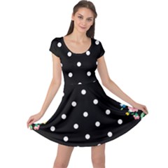 Flower Frame Floral Polkadot White Black Cap Sleeve Dresses