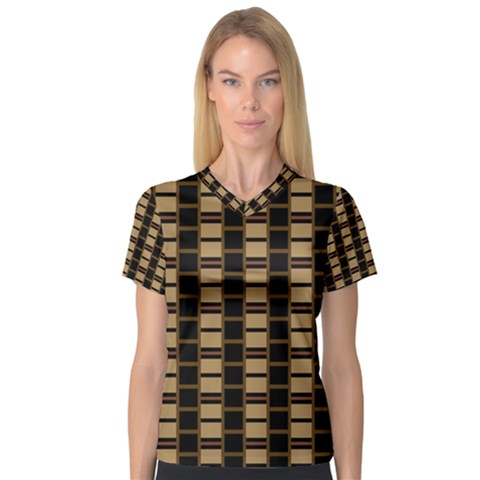 Geometric Shapes Plaid Line Women s V-neck Sport Mesh Tee by Mariart