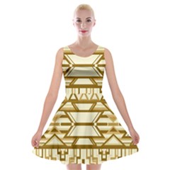 Geometric Seamless Aztec Gold Velvet Skater Dress by Mariart