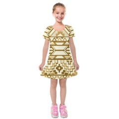 Geometric Seamless Aztec Gold Kids  Short Sleeve Velvet Dress by Mariart