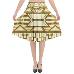 Geometric Seamless Aztec Gold Flared Midi Skirt