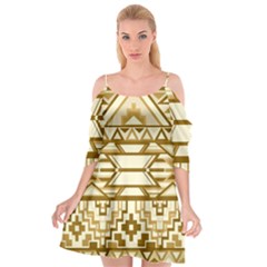 Geometric Seamless Aztec Gold Cutout Spaghetti Strap Chiffon Dress