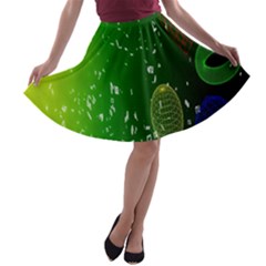 Geometric Shapes Letters Cubes Green Blue A-line Skater Skirt by Mariart