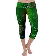 Geometric Shapes Letters Cubes Green Blue Capri Yoga Leggings by Mariart