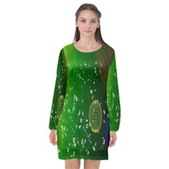 Geometric Shapes Letters Cubes Green Blue Long Sleeve Chiffon Shift Dress  by Mariart