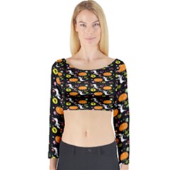 Ghost Pumkin Craft Halloween Hearts Long Sleeve Crop Top by Mariart