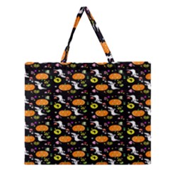 Ghost Pumkin Craft Halloween Hearts Zipper Large Tote Bag by Mariart