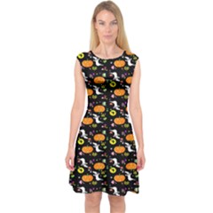 Ghost Pumkin Craft Halloween Hearts Capsleeve Midi Dress by Mariart