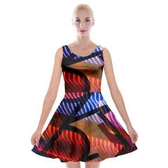 Graphic Shapes Experimental Rainbow Color Velvet Skater Dress by Mariart