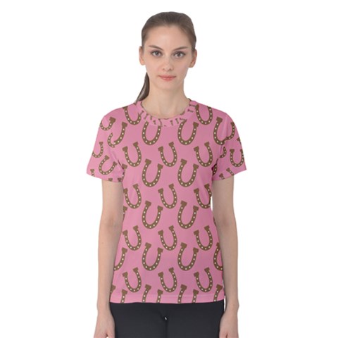 Horse Shoes Iron Pink Brown Women s Cotton Tee by Mariart