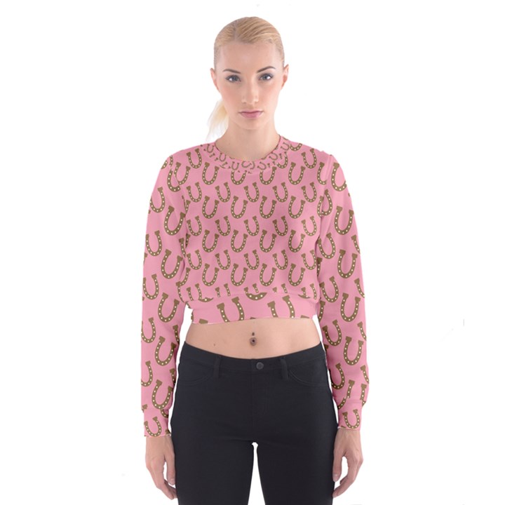 Horse Shoes Iron Pink Brown Cropped Sweatshirt