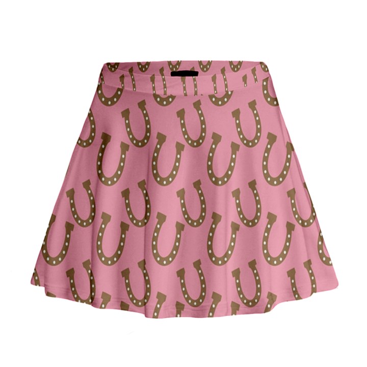 Horse Shoes Iron Pink Brown Mini Flare Skirt