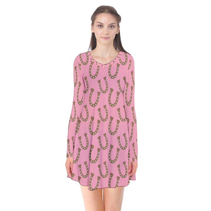 Horse Shoes Iron Pink Brown Flare Dress