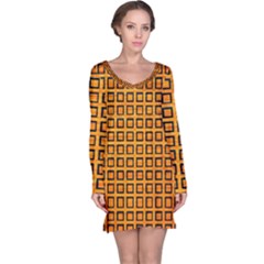 Halloween Squares Plaid Orange Long Sleeve Nightdress by Mariart