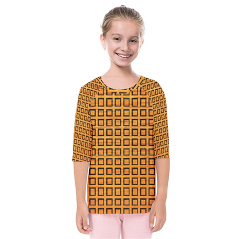 Halloween Squares Plaid Orange Kids  Quarter Sleeve Raglan Tee by Mariart