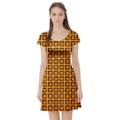 Halloween Squares Plaid Orange Short Sleeve Skater Dress by Mariart