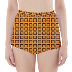 Halloween Squares Plaid Orange High-waisted Bikini Bottoms by Mariart