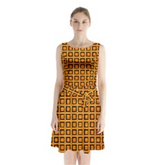 Halloween Squares Plaid Orange Sleeveless Waist Tie Chiffon Dress by Mariart