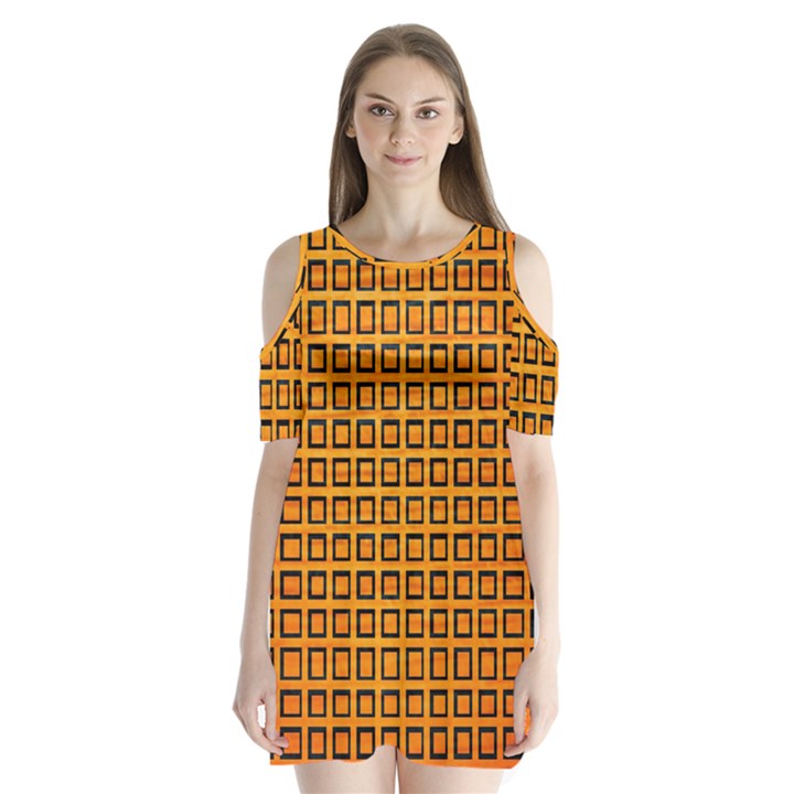 Halloween Squares Plaid Orange Shoulder Cutout Velvet  One Piece