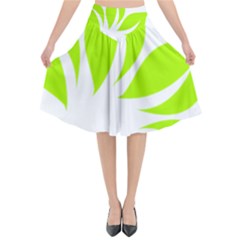 Leaf Green White Flared Midi Skirt