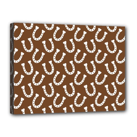 Horse Shoes Iron White Brown Canvas 16  X 12  by Mariart