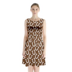 Horse Shoes Iron White Brown Sleeveless Waist Tie Chiffon Dress by Mariart