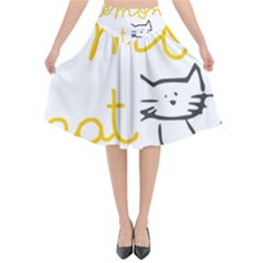 Lemon Animals Cat Orange Flared Midi Skirt by Mariart