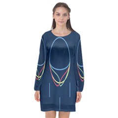 Line Light Blue Green Red Yellow Long Sleeve Chiffon Shift Dress 