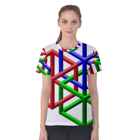 Impossible Cubes Red Green Blue Women s Cotton Tee by Mariart