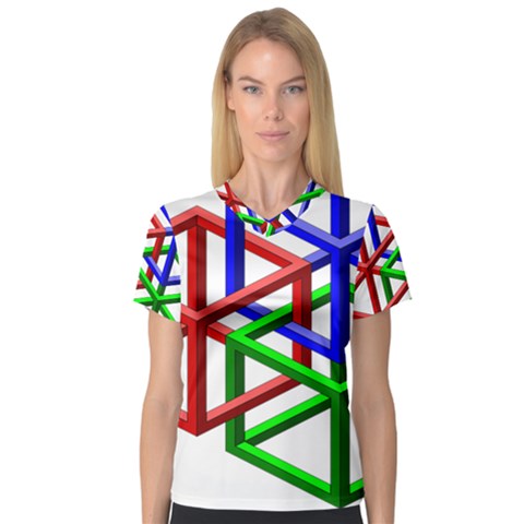 Impossible Cubes Red Green Blue Women s V-neck Sport Mesh Tee by Mariart