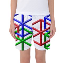 Impossible Cubes Red Green Blue Women s Basketball Shorts by Mariart