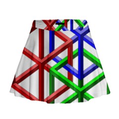 Impossible Cubes Red Green Blue Mini Flare Skirt