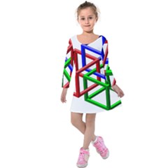 Impossible Cubes Red Green Blue Kids  Long Sleeve Velvet Dress by Mariart