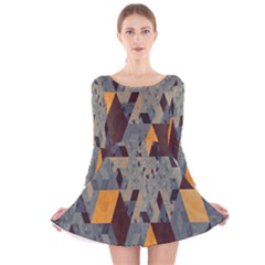 Apophysis Isometric Tessellation Orange Cube Fractal Triangle Long Sleeve Velvet Skater Dress by Mariart