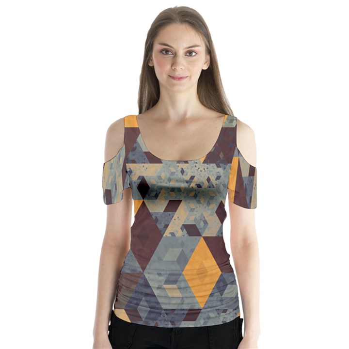 Apophysis Isometric Tessellation Orange Cube Fractal Triangle Butterfly Sleeve Cutout Tee 