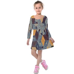 Apophysis Isometric Tessellation Orange Cube Fractal Triangle Kids  Long Sleeve Velvet Dress by Mariart