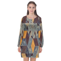 Apophysis Isometric Tessellation Orange Cube Fractal Triangle Long Sleeve Chiffon Shift Dress 