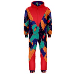 Plaid Red Sign Orange Blue Hooded Jumpsuit (men) 