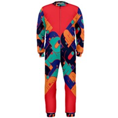 Plaid Red Sign Orange Blue Onepiece Jumpsuit (men)  by Mariart