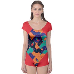 Plaid Red Sign Orange Blue Boyleg Leotard  by Mariart