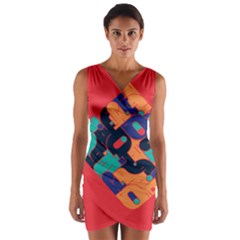 Plaid Red Sign Orange Blue Wrap Front Bodycon Dress by Mariart