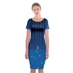 Rain Blue Sky Water Black Line Classic Short Sleeve Midi Dress by Mariart