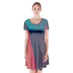 Modern Minimalist Abstract Colorful Vintage Adobe Illustrator Blue Red Orange Pink Purple Rainbow Short Sleeve V-neck Flare Dress by Mariart