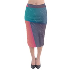 Modern Minimalist Abstract Colorful Vintage Adobe Illustrator Blue Red Orange Pink Purple Rainbow Midi Pencil Skirt