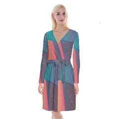 Modern Minimalist Abstract Colorful Vintage Adobe Illustrator Blue Red Orange Pink Purple Rainbow Long Sleeve Velvet Front Wrap Dress