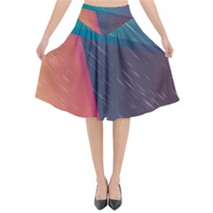 Modern Minimalist Abstract Colorful Vintage Adobe Illustrator Blue Red Orange Pink Purple Rainbow Flared Midi Skirt