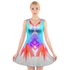 Poly Symmetry Spot Paint Rainbow V-neck Sleeveless Skater Dress by Mariart