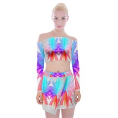 Poly Symmetry Spot Paint Rainbow Off Shoulder Top With Skirt Set by Mariart