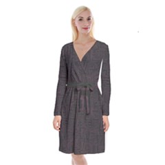 Pattern Long Sleeve Velvet Front Wrap Dress