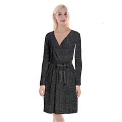 Pattern Long Sleeve Velvet Front Wrap Dress